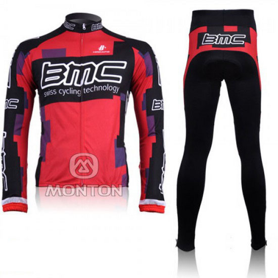 2011 Maillot BMC Tirantes Mangas Largas Rojo Y Negro